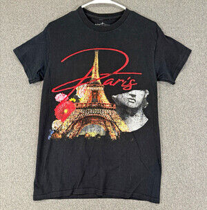 Alpha Collective Paris Eiffel Tower Graphic T Shirt Black Small S